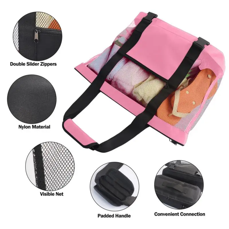 outdoor camping mesh beach tote bag with detachable beach cooler durable bag packing organizer backpack bag travel storage bag free global shipping