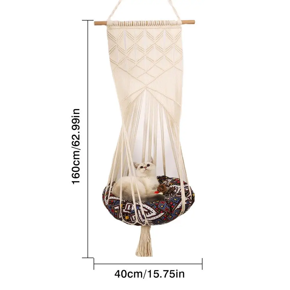 

Handwoven Cat Hammock Kitten Cage Nordic Handwoven Macrame Cat Hammock Hanging Bed Soft Chair Shelf Seat Bed For Home Decoration