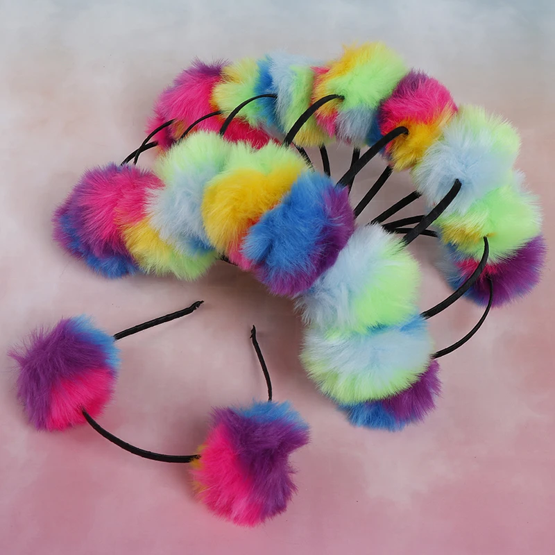 

1Pc Sweet Girls Big Rabbit Plush Ball Hair Hoop Cute Cat Ears Headband Multicolour Hairband For Kids Hair Accessories Random