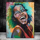 Красочные постеры и принты Африканской женщины с улыбкой на холсте, черная девушка, Настенная картина для декора гостиной
