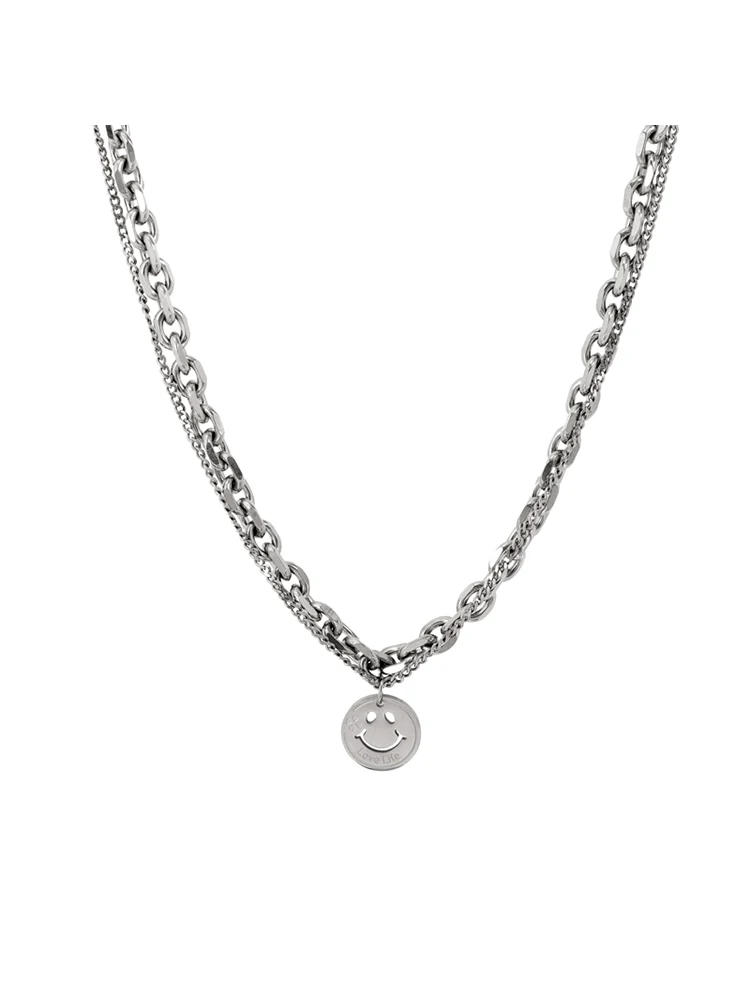 

Fashion personality smiling face pendant necklace niche high sense hip-hop titanium clavicle chain female tide