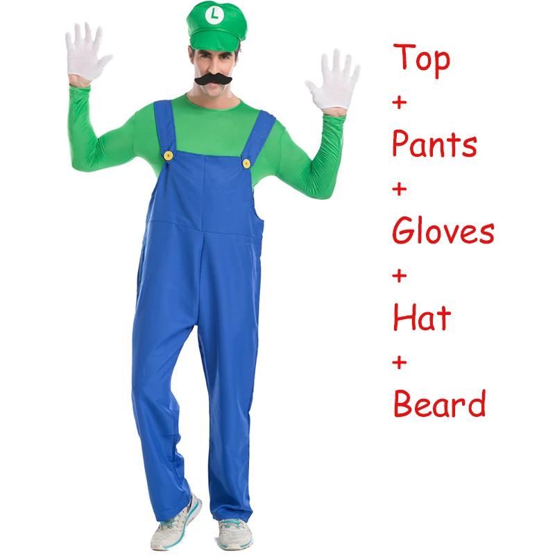 Style 1 Super Mario Bros Luigi, шляпа сантехника, костюм с бородой, маскарадный костюм Марио, маскарадный костюм на Хэллоуин, нарядное платье для родителей и детей, взрослых, детей, женщин - Цвет: Style 1