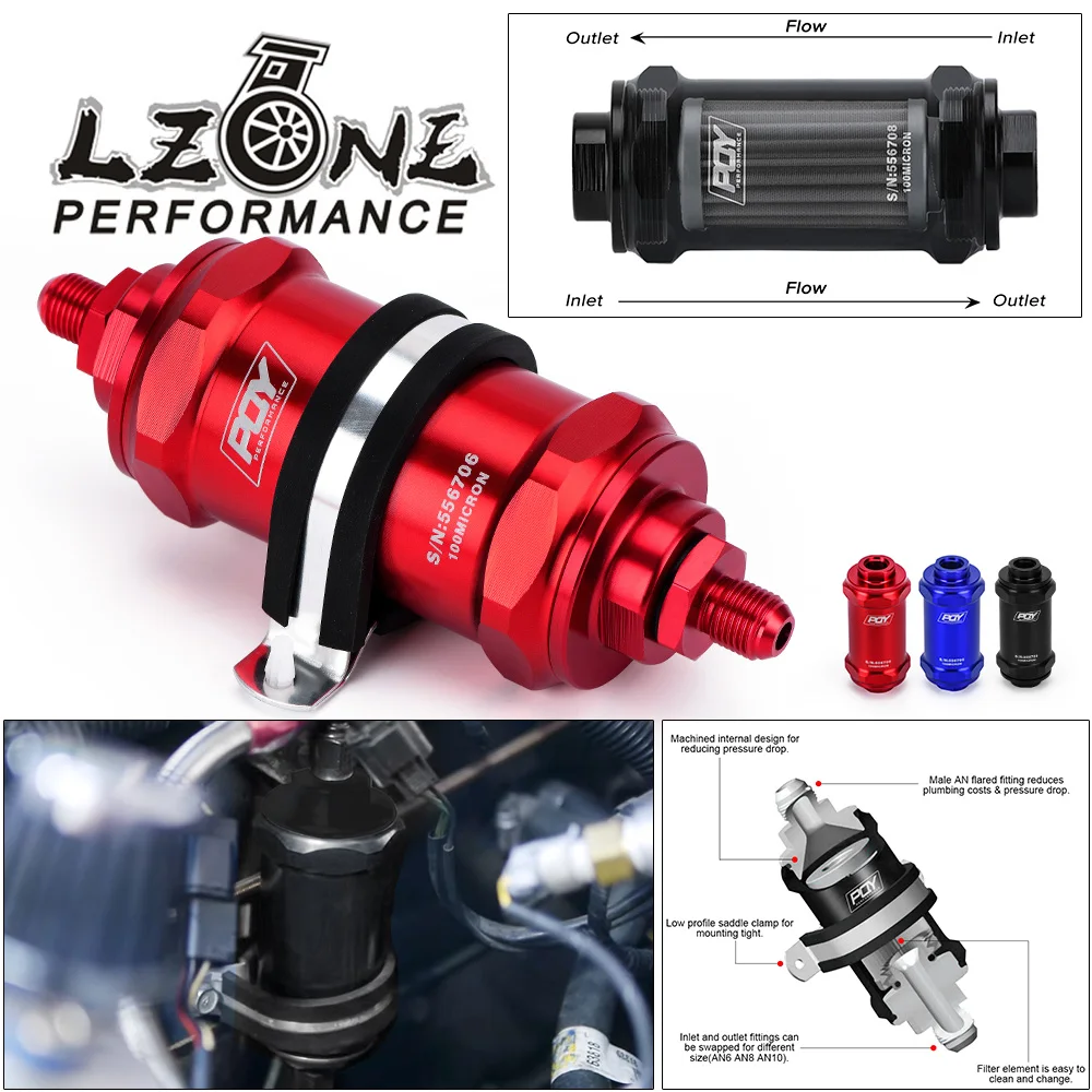 

LZONE - PQY AN6 / AN8 / AN10 встроенный топливный фильтр E85 этанол с 100 микрон элемент из нержавеющей стали и стикер PQY