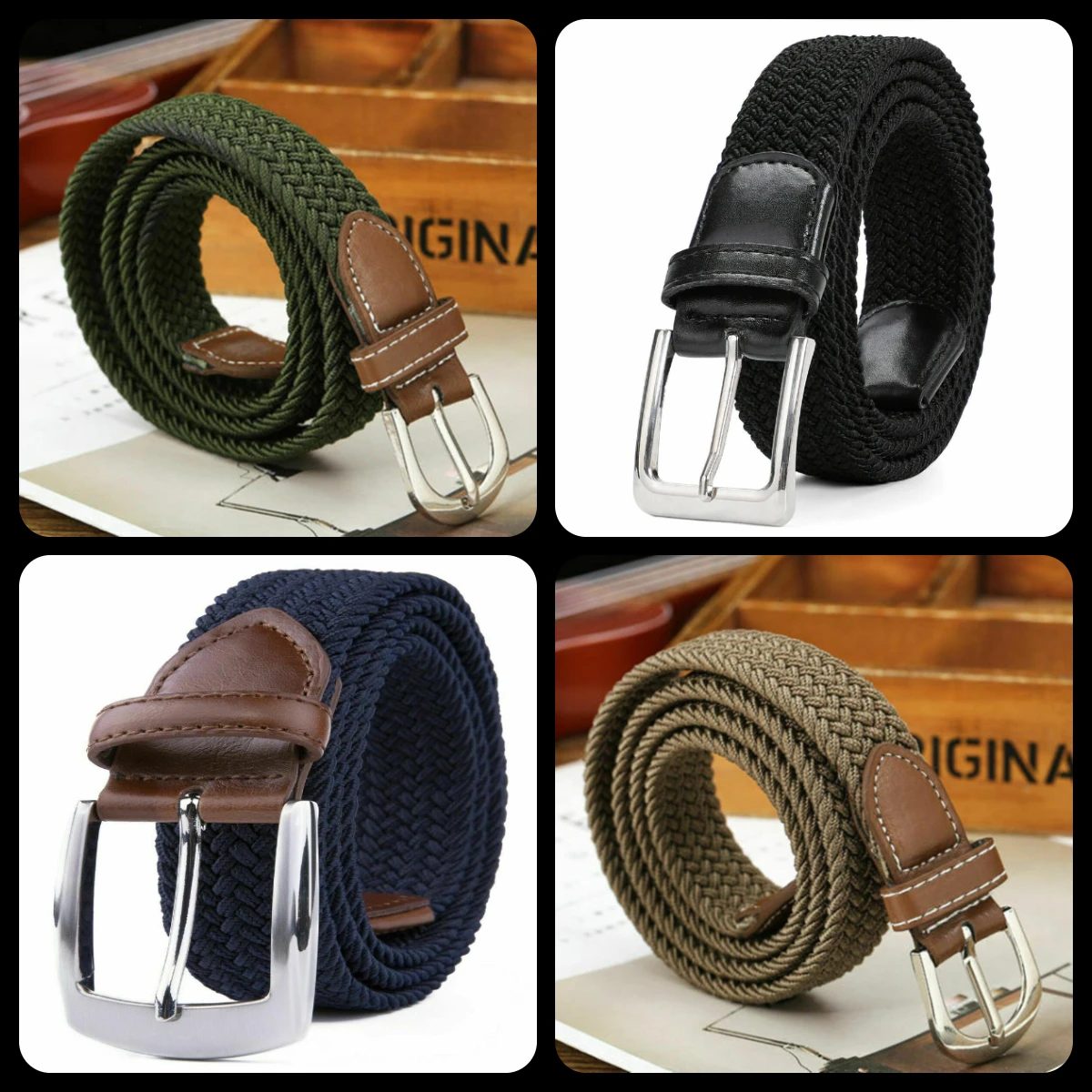 

6 Colors All-matched Men Women Fashion Braided Elastic Woven Canvas Buckle Belt Waistband Waist Straps