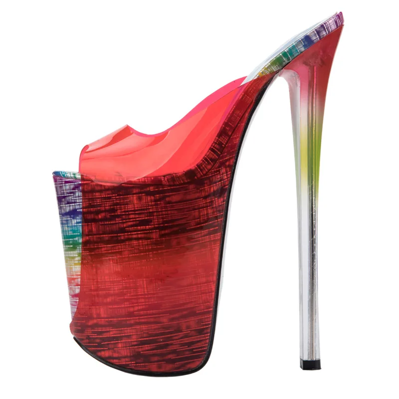 

sexy Model 22cm Super High Heels Slippers, Transparent One-word Drag Thin Heel Fish Mouth Flip Flops Sandals Female Pumps Slide