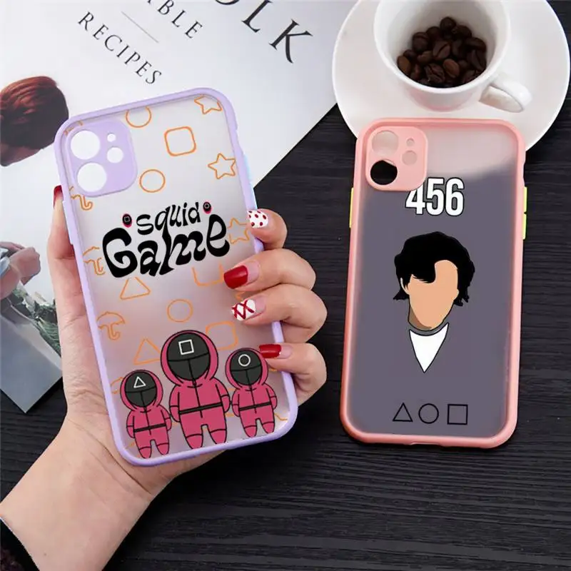 

Squid Game Phone Case For iPhone 12 11 Mini Pro XR XS Max 7 8 Plus X Matte transparent Purple Back Cover