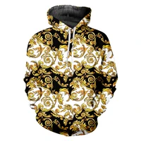 baroque eu size street style zip up hoodie mens 3d print golden floral luxury sweatshirts women oversize pullover wholesale 6xl