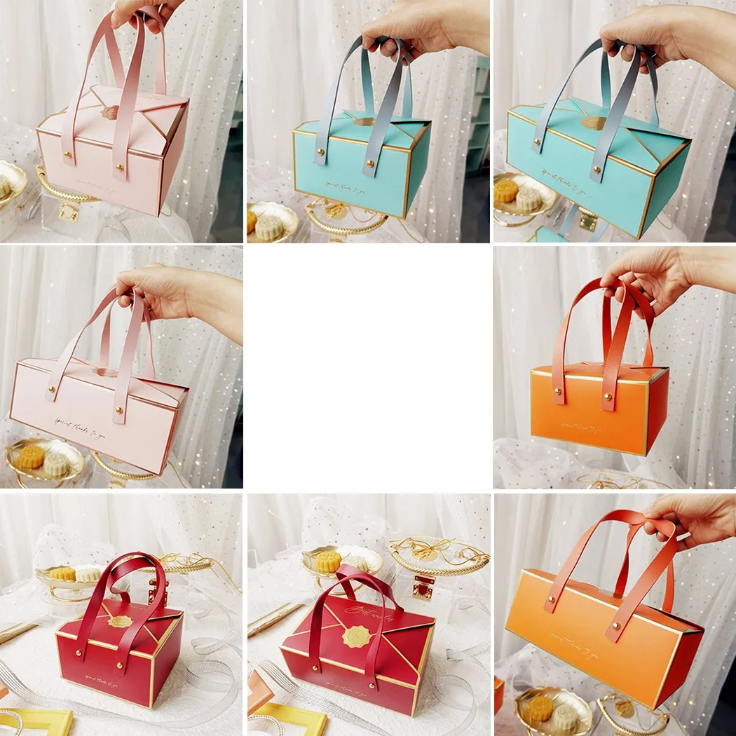 

Bronzing Protable Paper Box Leather Portable Rope Chocolate Candy Packaging Birthday Party New Year Gift Decoration
