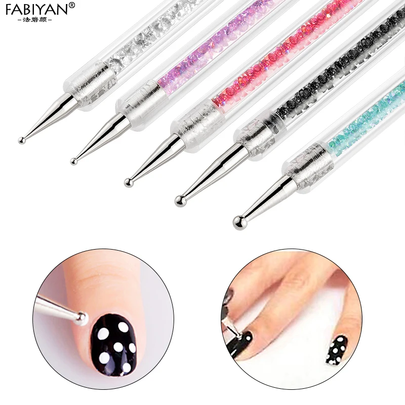 5 шт./компл. 2 Way Nail Art нажмите с силой так ручка кисточки точка Стразы с украшением в виде кристаллов с акриловыми ручками на ногтях живопись гель лак дизайн инструментов для маникюра