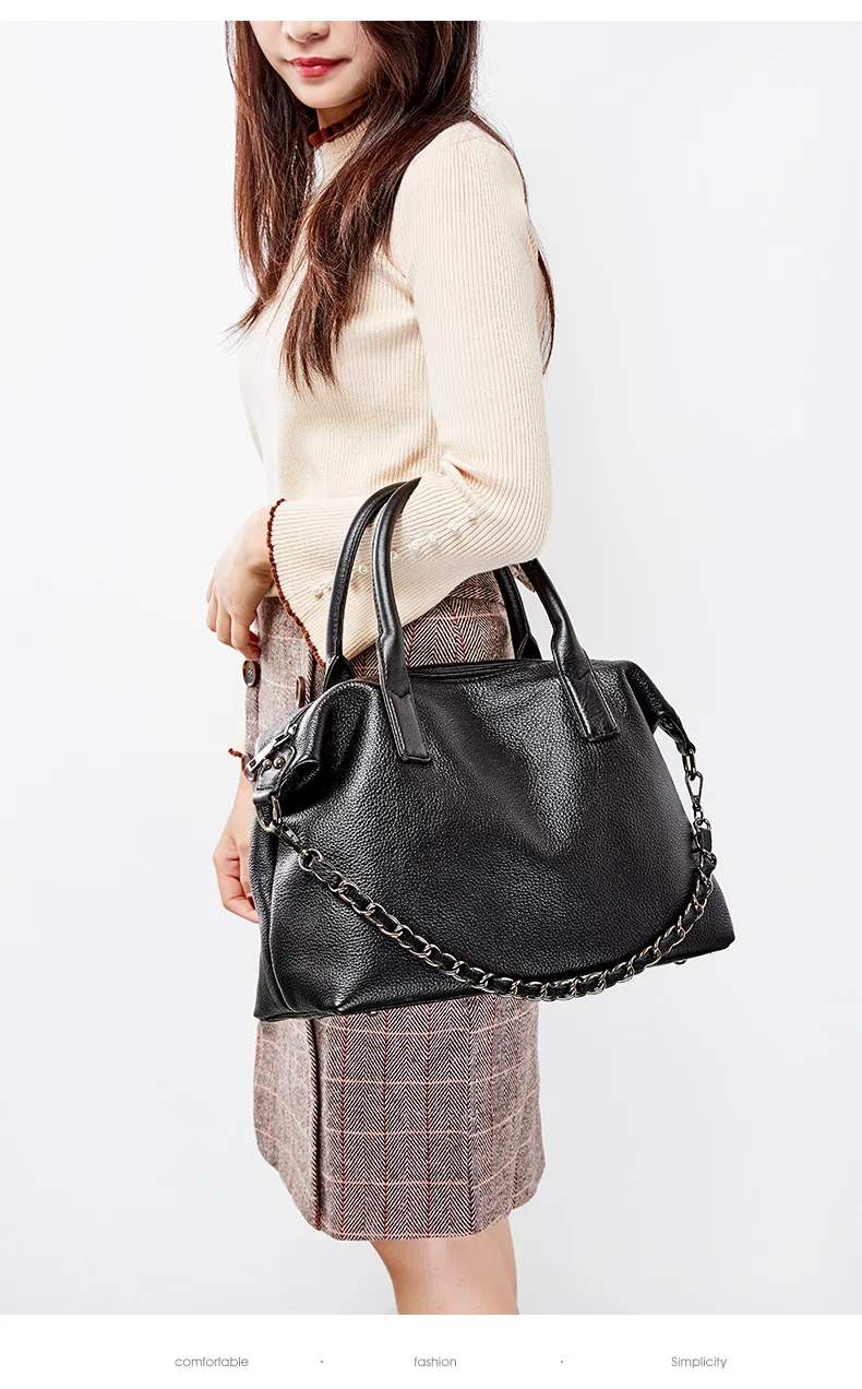 

Women Cowhide Leather Handbag Casual Women Shoulder Bags High Quality Bonston Bag Genuine Leather Messenger Bags Tote Bag