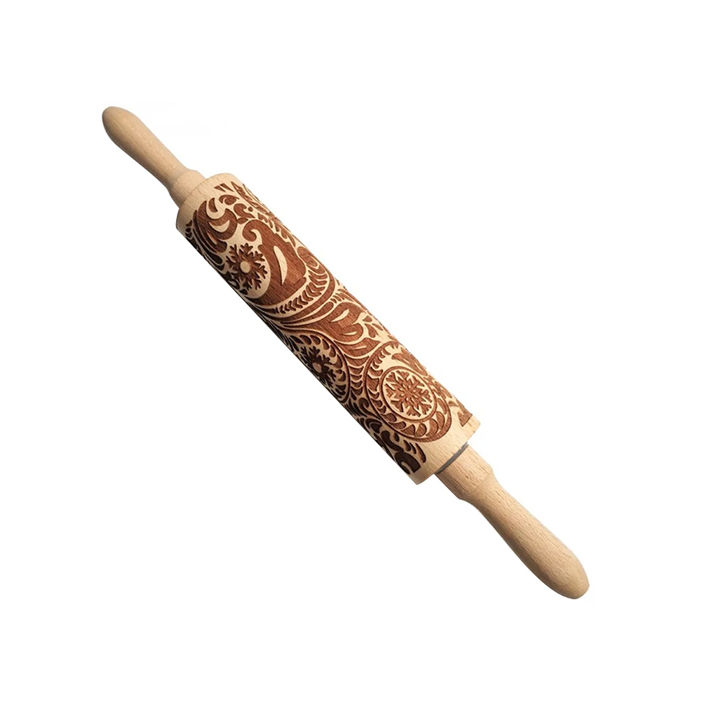 

Christmas Engraved Roller Snowflake Embossing Rolling Pin Cookies Noodle Biscuit Fondant Cake Dough Walek Do Ciasta Functional