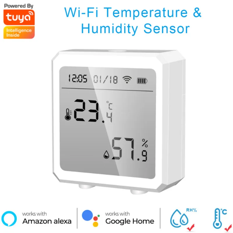 

Hot Sale Tuya WiFi Smart Home Temperature And Humidity Sensor With LCD Screen Works With Google Assistant And Tuya Smart Life