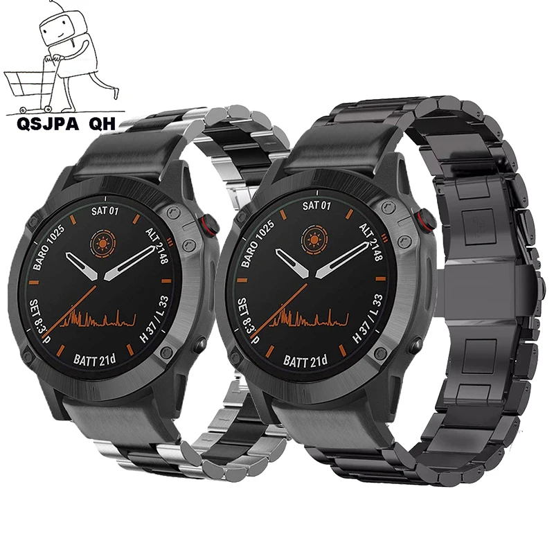 Ремешок из нержавеющей стали для смарт часов Garmin Fenix 6 6X 5X 5 3HR Forerunner 935 945|Ремешки