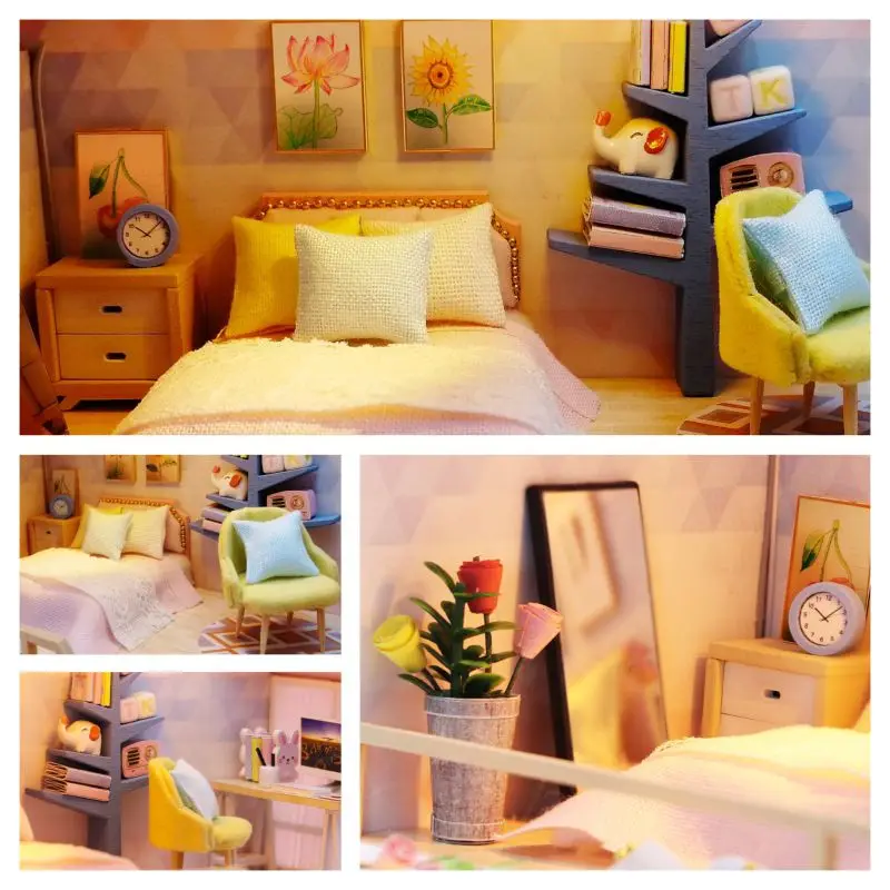 

New DIY KIT Dollhouse Wooden Doll Houses Miniature Doll House Furniture Kit Casa Music Led Toys For Children Birthday Gift M2001