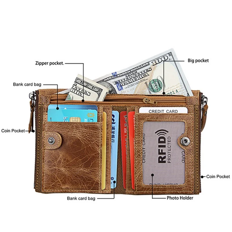 Мужской кошелек из 100% натуральной кожи анти RFID держатель для карт маленький