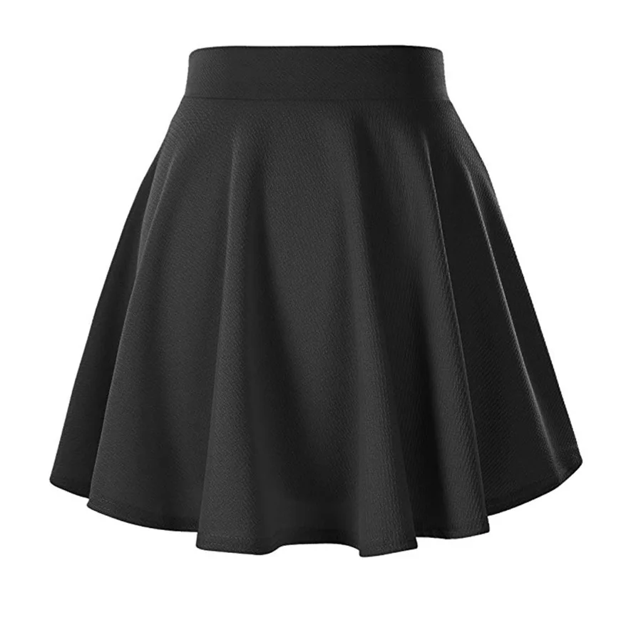 

Xfhh Women's Basic Versatile Stretchy Flared Casual Mini Skater Skirt sequin skirt Wine Red Black Short Skirt