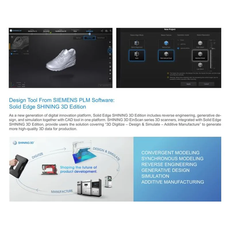 Einscan Pro 2X Многофункциональный ручной 3d сканер с программным обеспечением CAD Solidedge