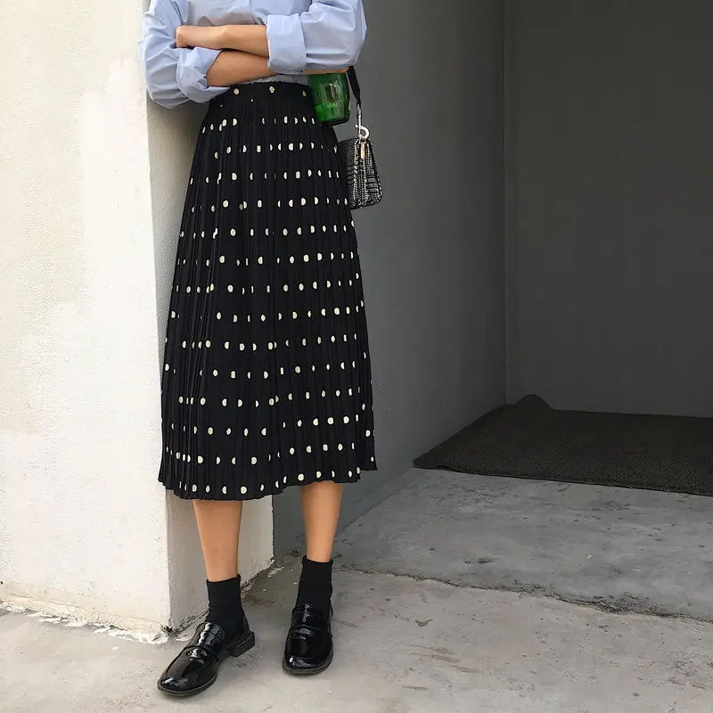 Шифоновая повседневная юбка Hzirip в горошек элегантная трапециевидная винтажная