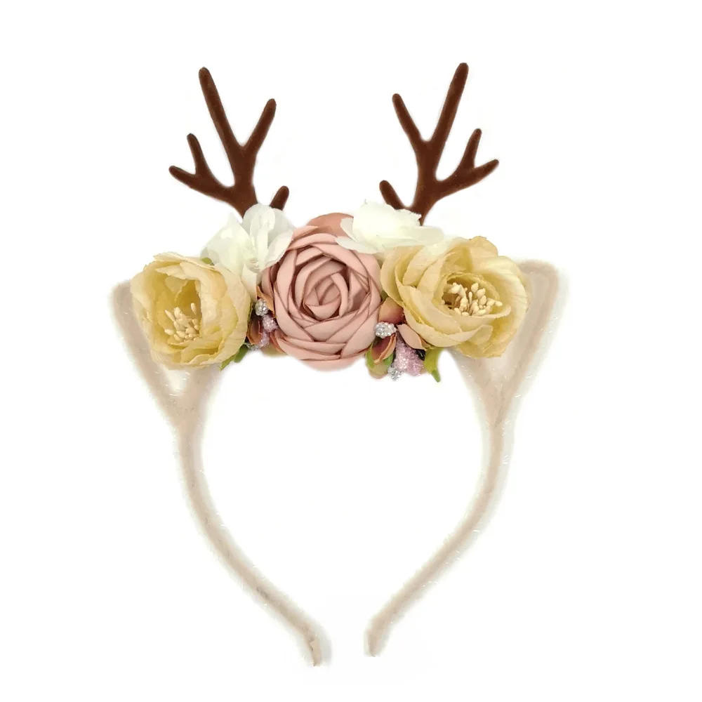 

New Deer Antler Flowers Hairband Children's Headdress Female Girls Children Christmas Masquerade Headband Baby Hair Accessories