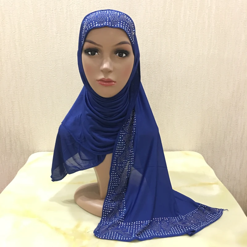 12 Цветов одна петля Щепка Стразы полиэстер Hijab шарф Мусульманский Исламский головной Обёрточная Бумага Обложка Одноцветный шарф - Цвет: Color10