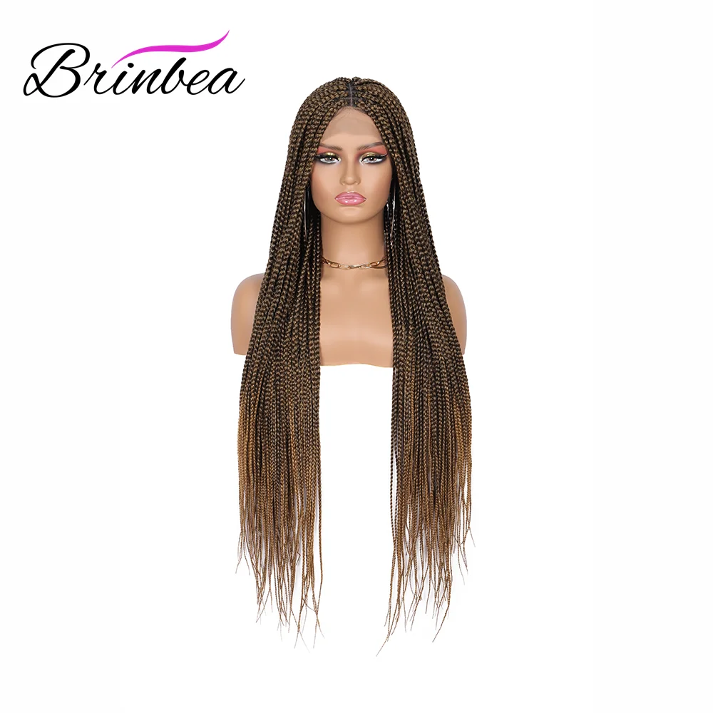 

Brinbea 37" Long Box Braided Synthetic 360 Full Lace Front Wig Knotless Lace Wigs with Baby Hair Blonde Full Lace Wigs for Women