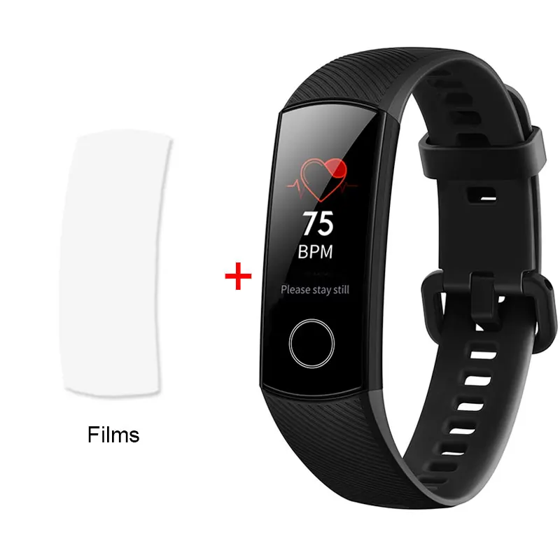 Black Add Film Honor Band 4 смарт-браслет Amoled цветной 0,9" сенсорный экран для плавания для обнаружения пульса 5ATM водонепроницаемый для сна - Цвет: Black Add Film