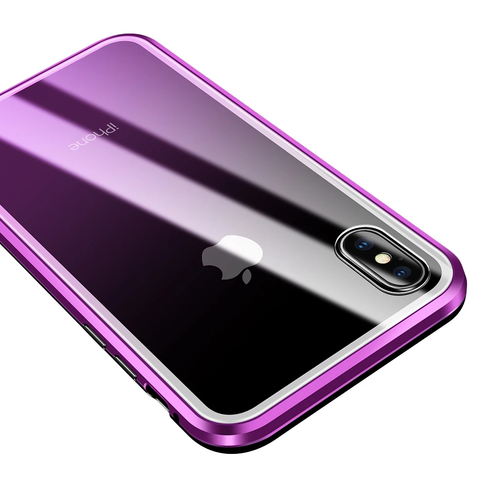 Magnetic Adsorption Metal Phone Case for iphone 7 8 Plus X Xs Max Xr Double Sided Tempered Glass Full Protective Cover | Мобильные