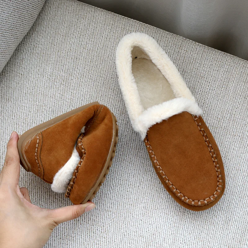 

2021 Women Winter Flats Shoes Ladies Casual Warm Plush Female Fashion Non Slip Flock Loafers New Female Footwear