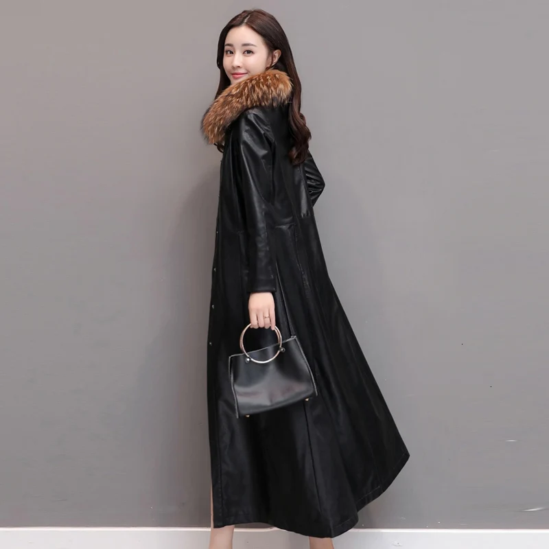 New fall winter long leather coat women large size high -end plus cotton fur parka female scorpion jacket A1440 |