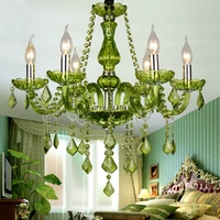 e14 luxury crystal chandelier green wedding parlor bedroom villa suspension light hotel restaurant cafe bar candle pendant lamps