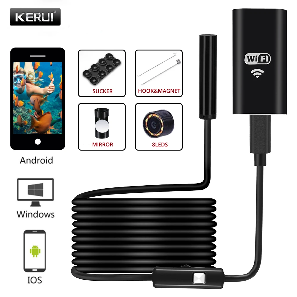 KERUI WIFI Endoscope Camera HD 720P 10Meters 8mm Lens Mini Inspection Home Security IOS Android System Wireless | Безопасность и