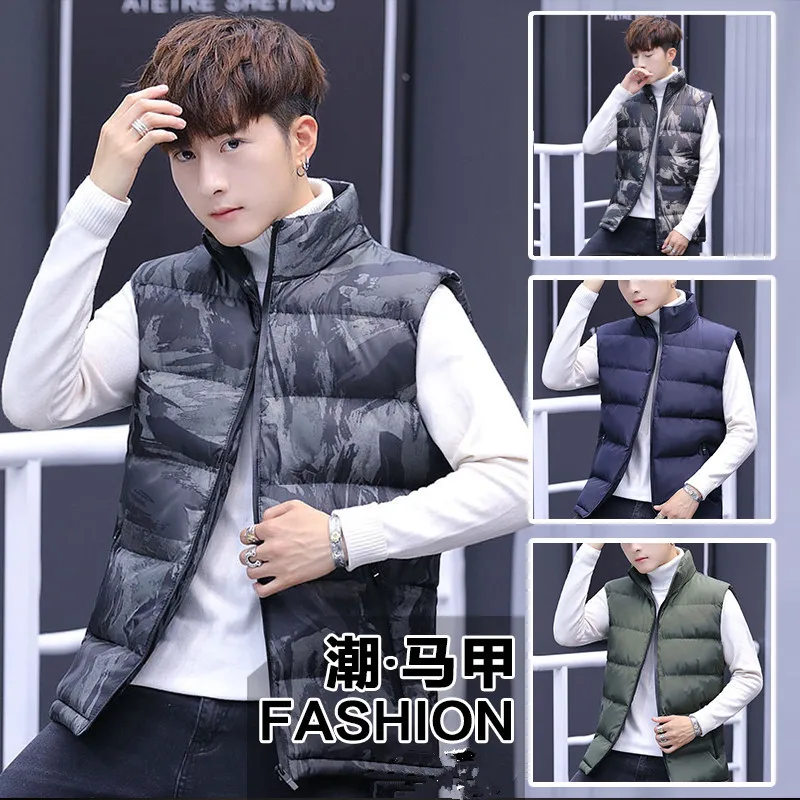 

Зимний мужской жилет 2022 корейская мода Молодежный свободный с воротником-стойкой плотный теплый пуховой хлопковый жилет Новый однотонный
