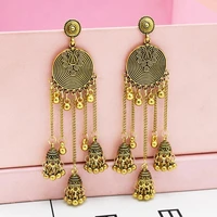 1pair bohemia bell retro earrings alloy geometric long chain tassel hanging dangle drop earrings tibetan jewelry jhumka