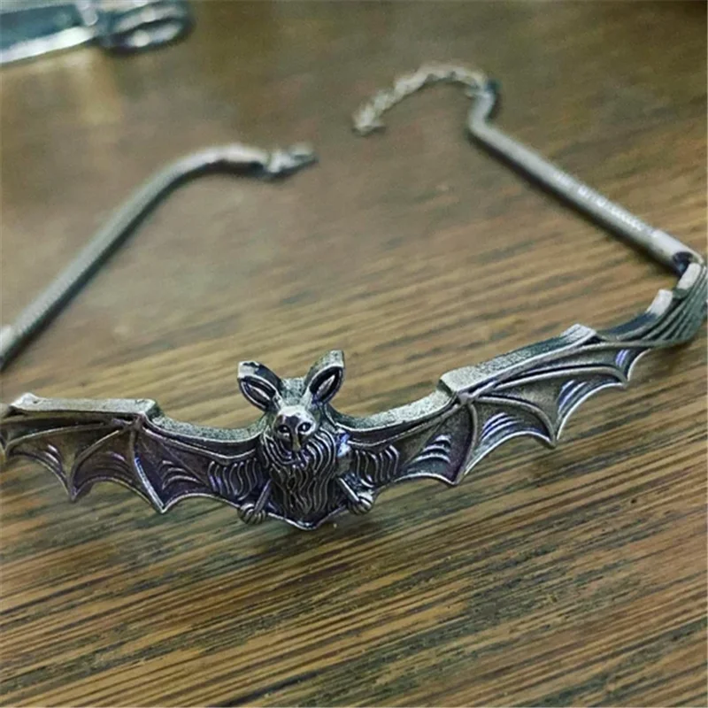 

Gothic Vampire Bat Choker -goth Jewelry Dracula Alternative Large Bat Cave Necklace in Silvertone/black Cosplay Costume Gift