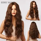 Генри MARGU темно-коричневый эффектом деграде (переход от темного к волнистые синтетические парики для Для женщин длинный из натуральной кожи ежедневно парик Средняя часть Косплэй парики термостойкие