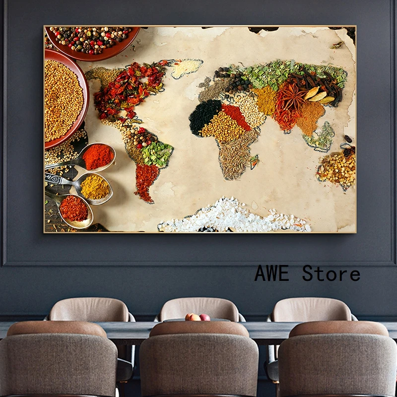 Зерна специи ложка карта настенный художественный плакат и принт картины