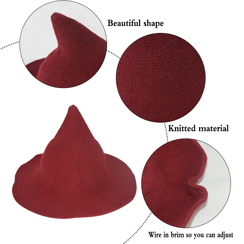 1P однотонная красная черная шерстяная шляпа ведьмы современная модная женская