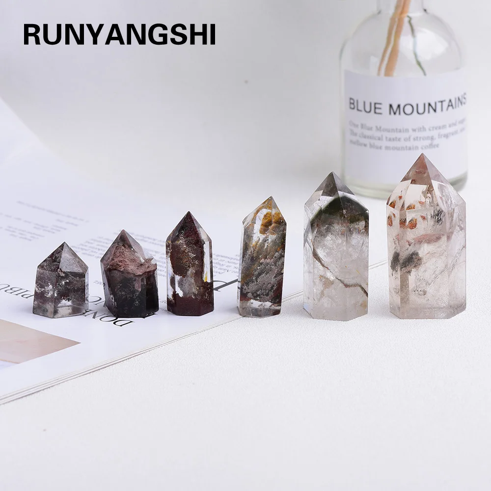 

1PC Natural Green Phantom Quartz Hexagonal Column Crystal Point Healing Wand Mineral for Home Decoration Stone