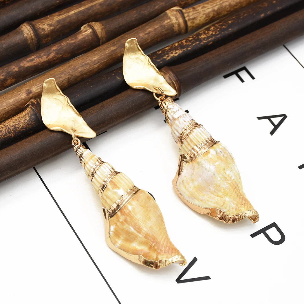 

2020 New Sea Shell Earrings For Women Gold Color Round Geometric Drop Pearl Shell Earrings Summer Beach Ladies Fashion Jewelry
