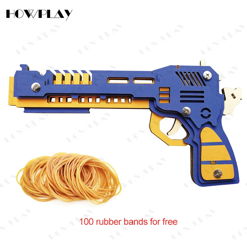Howplay Деревянный пистолет с резиновой лентой стрелять оружие в сборе 3D паззл