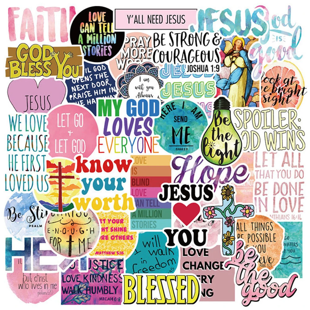 

50Pcs Christian Jesus Famous Sayings Stickers for Guitar Car Styling Motorcycle Phone Laptop Luggage Bags Accessorie Sticker