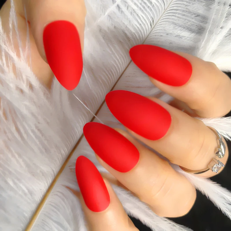 Wholesale Coffin 21 Colors Stiletto Matte Fake Nail Dark blue Frosted Artificial Eraser Touch 24pcs/set | Красота и здоровье