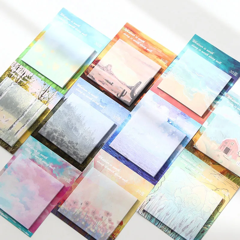 

30Sheets Creative Oil Painting Series Memo Pad Sticky Notes DIY Planner Paper Memo Sheets TO DO LIST Stationery material escolar