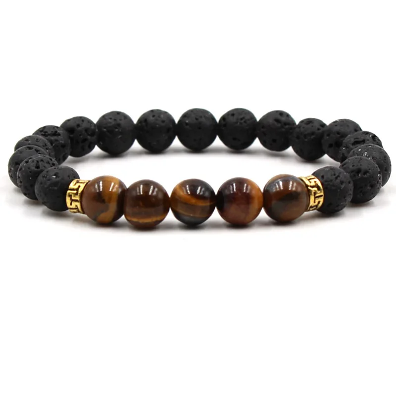 

8MM Lava StoneTiger's Eye Bead Bracelet Diy Aromatherapy Essential Oil Diffuser 7 Chakras Bracelet For Women Yoga Jewelry