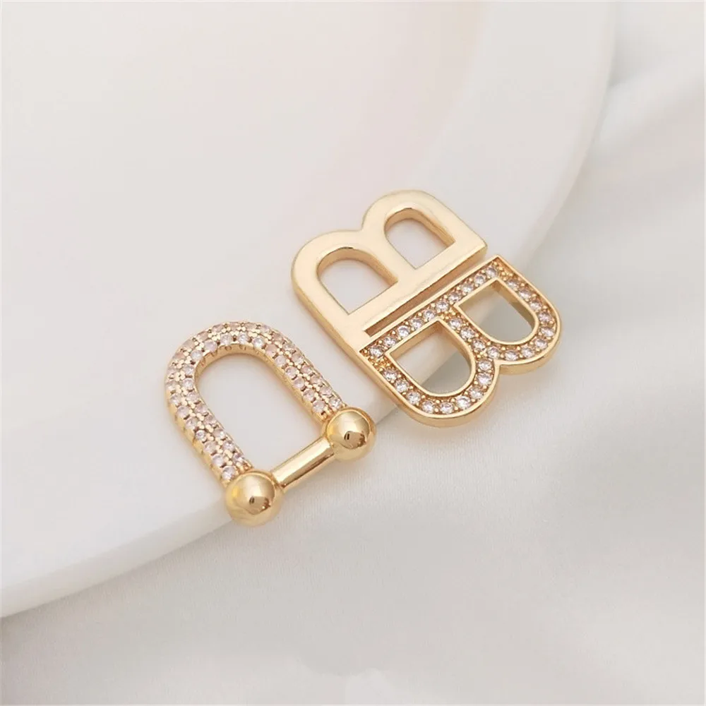 

14K Gold Filled Zircon u-shaped horseshoe pendant, double B pendant, diy necklace, earring, pendant