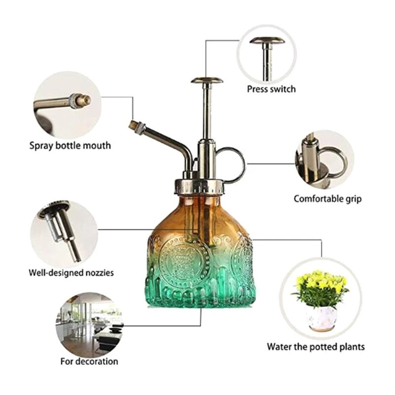 Plant Mister Glass Watering Spray Bottle Can Retro High-Atomization Nozzle Sealed Leak-Proof for Garden Plants | Дом и сад