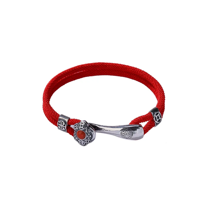 

Браслет из красной веревки 2022, серебристый, Южно-красный, ретро, Ruyi Xiangyun, медные деньги, Мужская и Женская Ручная Веревка
