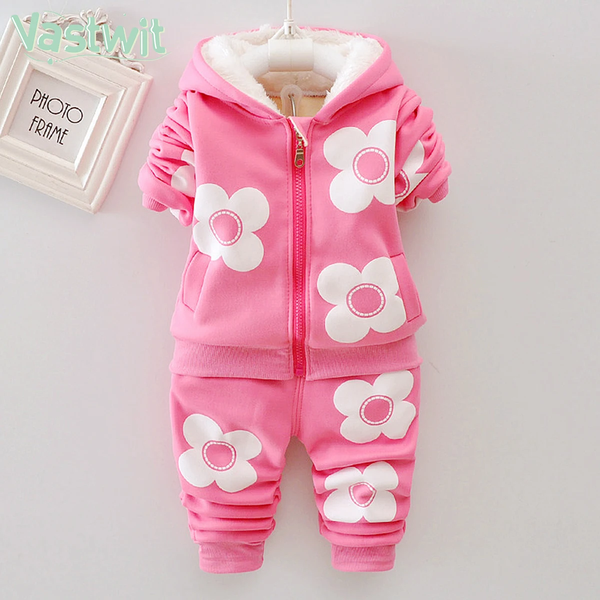 

Baby Girls Winter Clothing Suit Set Warm Flowers Print Fleece Lined Jacket+Pants Long Sleeve Coat Kis Clothing Set Clothes 0-3 Y