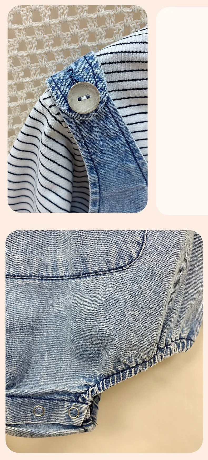 

Baby Spring 2021 romper Set Stripe T - Shirt Denim romper Set baby girl outfit set