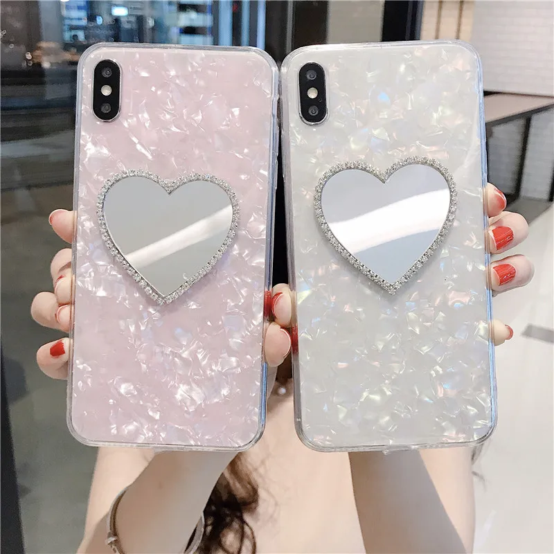 Блестящий Алмазный зеркальный чехол для телефона Love Heart для Iphone X, Xr, 6, 7, 8, 6S Plus, Xs Max, клеевой чехол, задняя крышка, чехлы бамперы